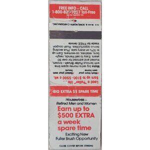 Vintage Matchbook Cover Fuller Brush Opportunity Sales Job Ad Winston-Salem NC